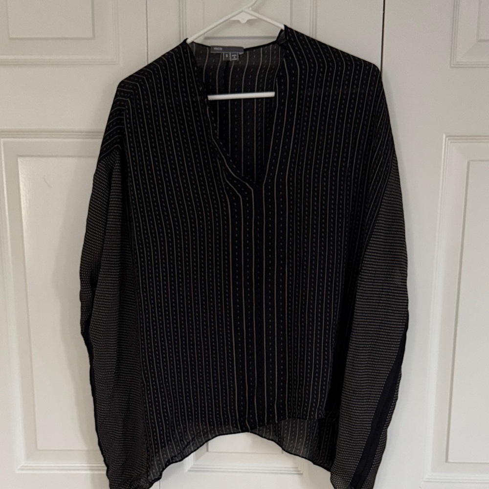 Vince Black and White Striped Blouse